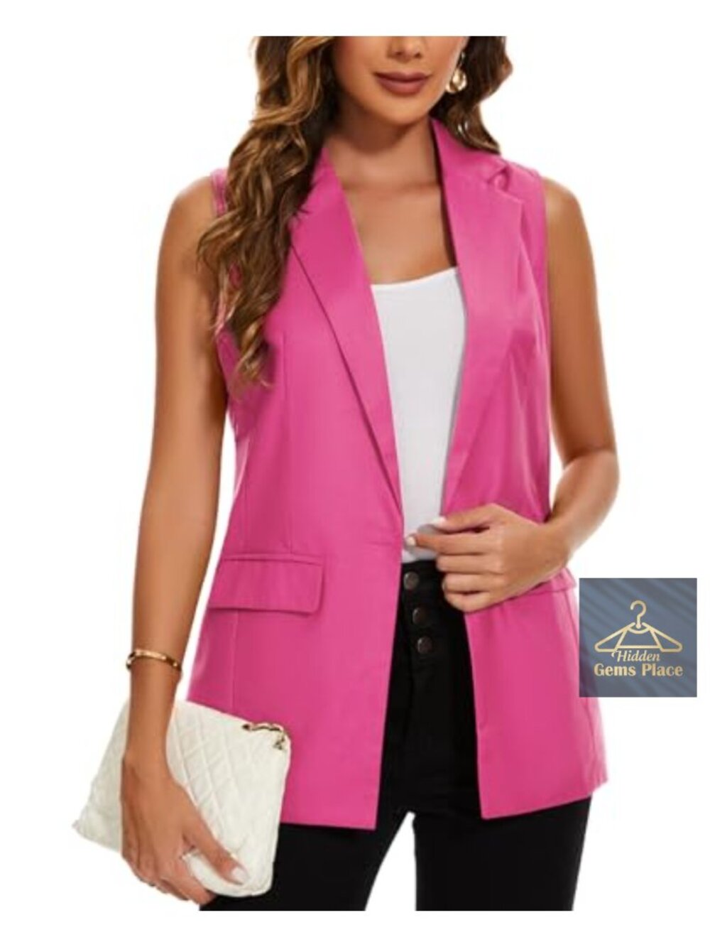 Sleeveless Blazer Jacket for Women with Flap Pockets Casual Business Work Vest